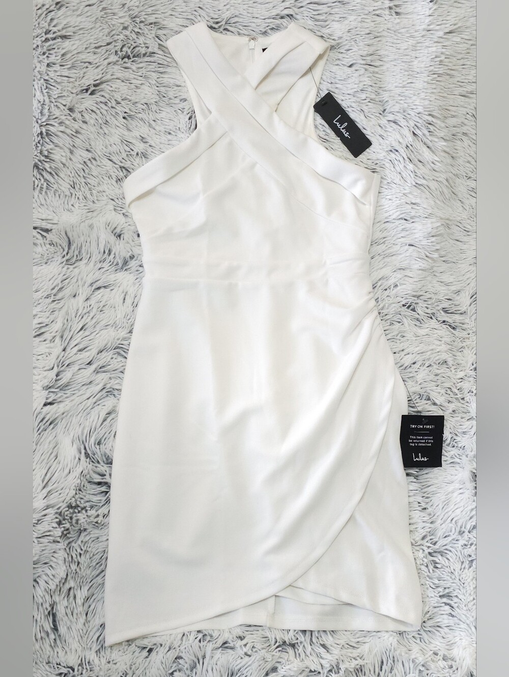 Lulu's Headed to Cocktail Hour White Halter Tulip Mini Dress Size Small